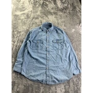 Outersport Button-Up Shirt Mens XXL Blue Denim Cotton Long Sleeve Work Used